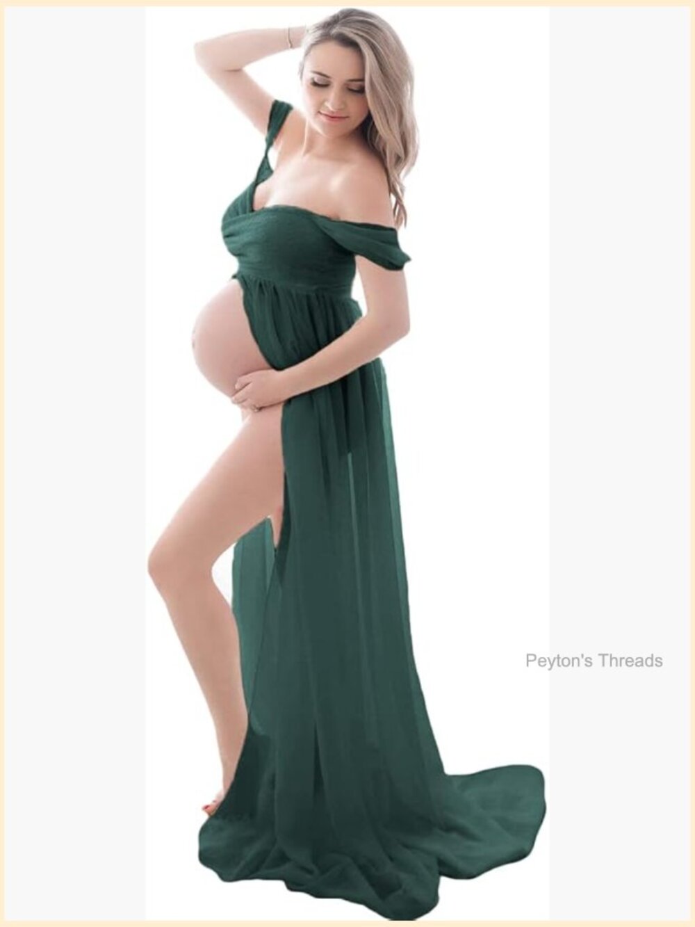 Off Shoulder Chiffon Lace Maternity Gown Photoshoot Dress Maxi with Split